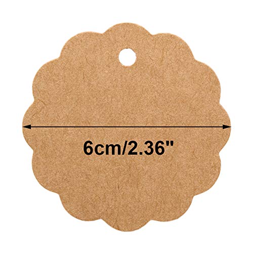 G2PLUS 100PCS Craft Scalloped Paper Gift Tags with Natural Jute Twines, 2.4'' Round Gift Tags Kraft Paper Present Tag for Birthday Party, Wedding Decoration Gifts, Arts & Crafts (Brown) - Image 2