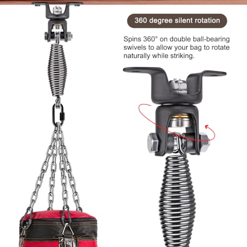 BeneLabel Heavy Duty Boxing Punching Bag Hanger Chain with Spring, 220 LB Capacity, 360° Rotation Wood Beam Holder with 4 Chains and 4 Carabiners, 2 Hexagon Wood Screws and 2 Expansion Screws. - Image 3