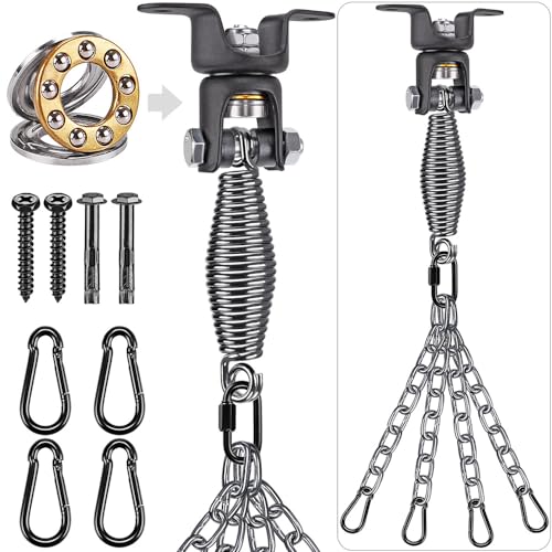 BeneLabel Heavy Duty Boxing Punching Bag Hanger Chain with Spring, 220 LB Capacity, 360° Rotation Wood Beam Holder with 4 Chains and 4 Carabiners, 2 Hexagon Wood Screws and 2 Expansion Screws. - Image 1