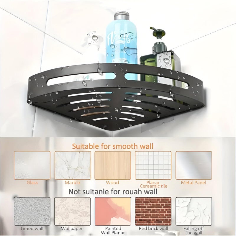 Cazlee Bathroom Organiser, Aluminium Self Adhesive Bathroom Shelf for Wall Corner, Washroom Organizer, Bathroom Rack Stand Without Drilling (Pack of 2) - Image 3