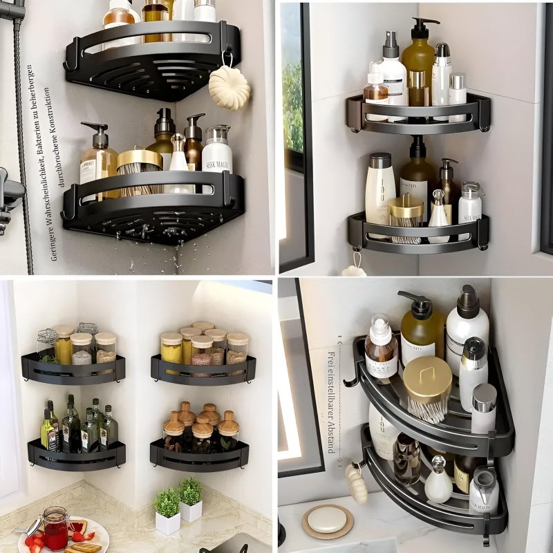 Cazlee Bathroom Organiser, Aluminium Self Adhesive Bathroom Shelf for Wall Corner, Washroom Organizer, Bathroom Rack Stand Without Drilling (Pack of 2) - Image 2