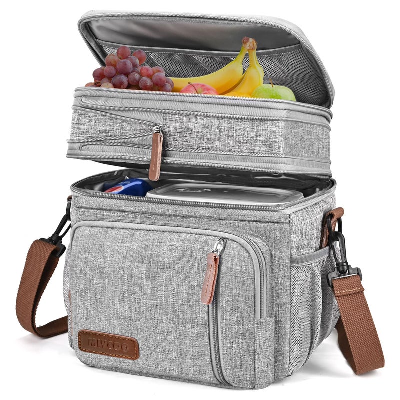 MIYCOO Lunch Bag for Women Men Double Deck Lunch Box  Leakproof Insulated Soft Large Adult Lunch Cooler Bag for Work Grey15L