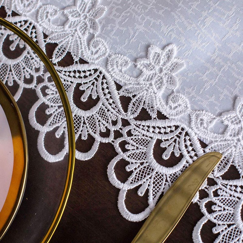 ARTABLE Rectangular Lace Fabric Tablecloth with Macrame Border Clear Embroidered Kitchen Tablecloths for Elegant Holiday Long Dinner Tables (White, Tablecloth 60" x 84") - Image 4