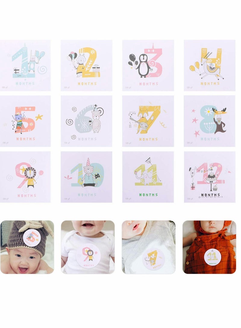 NIBEMINENT Baby Growth Monthly Stickers, Girl and Boy Photo Shoot Props, Stickers for Recording Newborn Process (12 Pack Forest Animal Themes) - Image 4