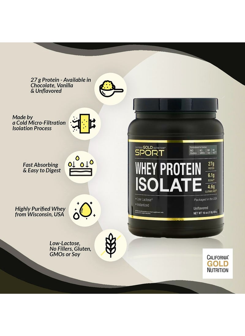 California Gold Nutrition - SPORT - Whey Protein Isolate, 1 lb, 16 oz (454 g) - Image 1