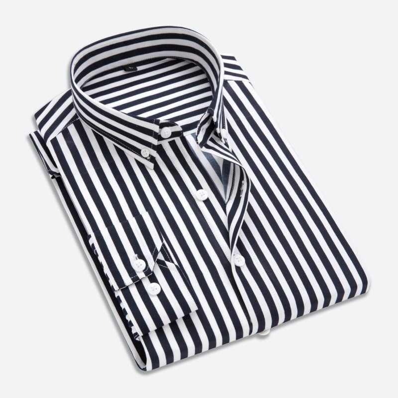 2021 spring and autumn mens Korean-style slim-fit striped long-sleeved shirt fashionable mens casual all-matching youth cardigan Lake Blue  - Image 4