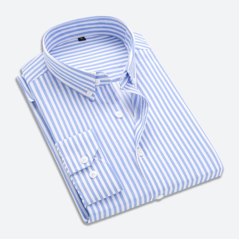 2021 spring and autumn mens Korean-style slim-fit striped long-sleeved shirt fashionable mens casual all-matching youth cardigan Lake Blue  - Image 2
