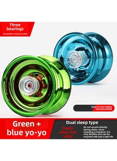 Cyber Red Yo-Yo Children's Luminous Yo-Yo Yoyo Live Sleep Automatic Swing Boy Uu Ball Beginner Beginner-Color: Prairie Green + Deep Sea Blue (2 Finger Cots + 4 Ropes Free)