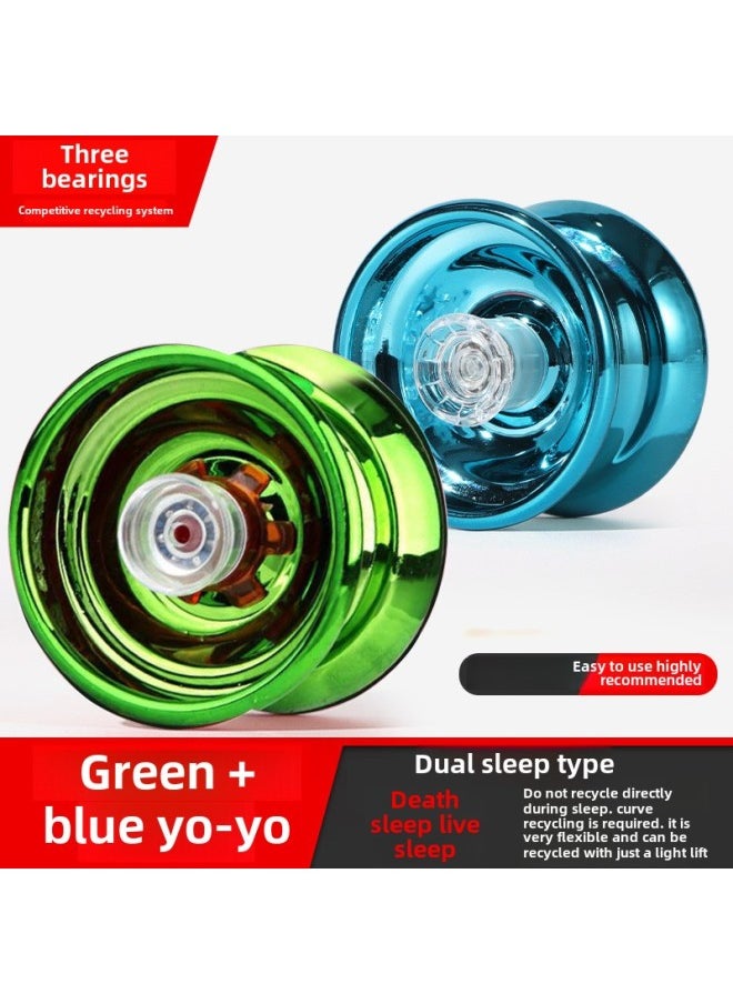 Generic - Cyber Red Yo-Yo Children's Luminous Yo-Yo Yoyo Live Sleep Automatic Swing Boy Uu Ball Beginner Beginner-Color: Prairie Green + Deep Sea Blue (2 Finger Cots + 4 Ropes Free) - Image 1