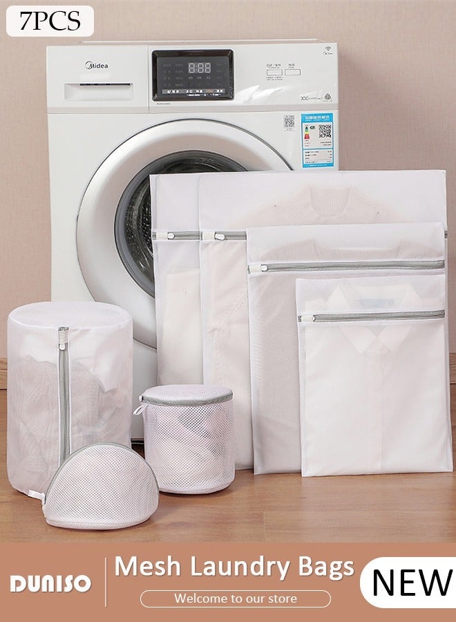 DUNISO 7PCS Mesh Laundry Bags, Thickened Washing Machine Bags for Delicates with Premium Zipper, Reusable Travel Storage Organizer Bag for Blouse, Bra, Hosiery, Stocking, Underwear - Image 1