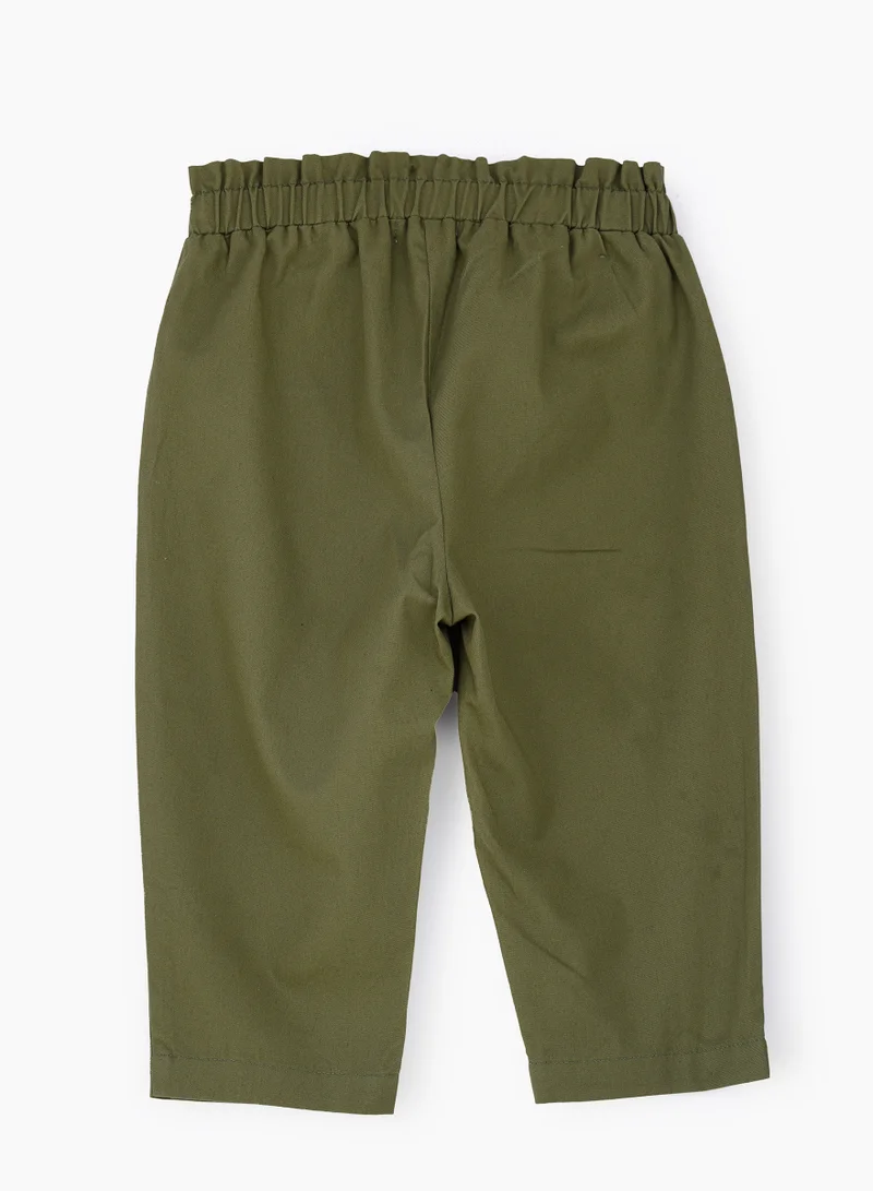 Jelliene Girls' Olive Green Cotton Woven Culottes