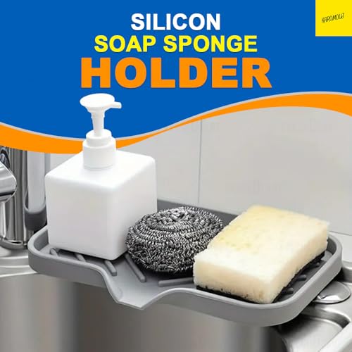 Karomouj Kitchen Sink Soap Holder –Silicone Soap Holder For Bathroom & Kitchen Non-Slip Quick Drying Sponge Stand & Organiser for Countertop, Wash Basin – Durable & Easy Clean (Multicolour, Pack of 1) - Image 2