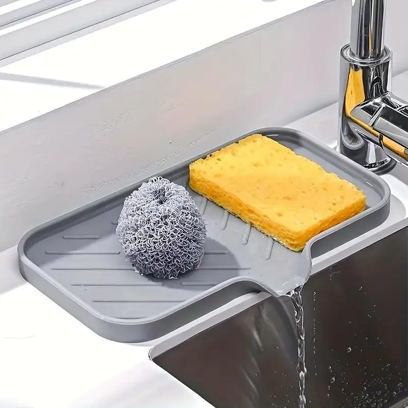 Karomouj Kitchen Sink Soap Holder –Silicone Soap Holder For Bathroom & Kitchen Non-Slip Quick Drying Sponge Stand & Organiser for Countertop, Wash Basin – Durable & Easy Clean (Multicolour, Pack of 1) - Image 1
