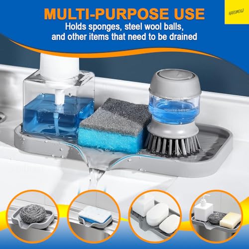 Karomouj Kitchen Sink Soap Holder –Silicone Soap Holder For Bathroom & Kitchen Non-Slip Quick Drying Sponge Stand & Organiser for Countertop, Wash Basin – Durable & Easy Clean (Multicolour, Pack of 1) - Image 5