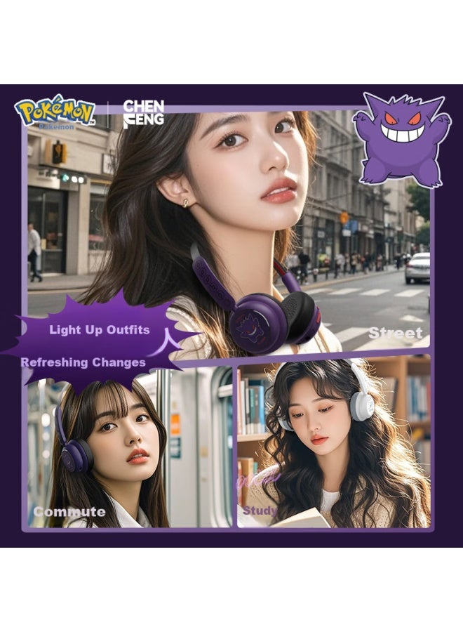 Chen Feng Chenfeng Pokemon Collaboration Retro Wireless Bluetooth Headphones, Stylish And Fashionable Maillard Digital Outfit Accessory, Music Gaming Headset Pm15 Gengar - Image 3