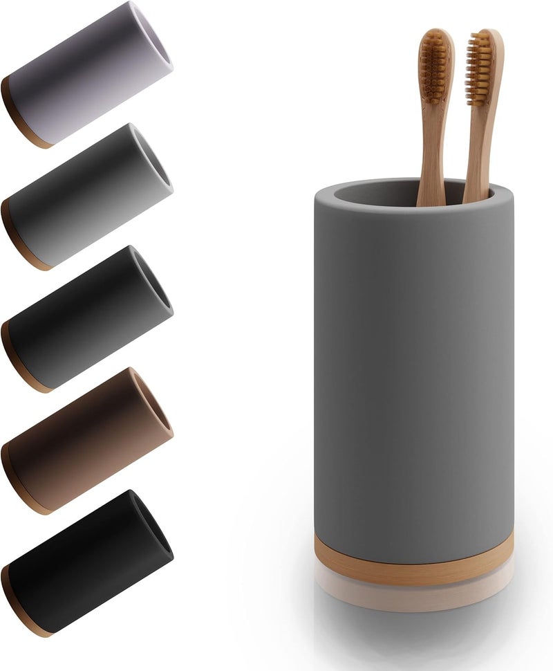 Matani Bamboo Toothbrush Holder Diatomite Tooth Brush Organizer - Storage Stand for Small Bathroom & Counter - Removable Base & Drain Holes, Water-Absorbent & Quick-Drying (Grey) - Image 1