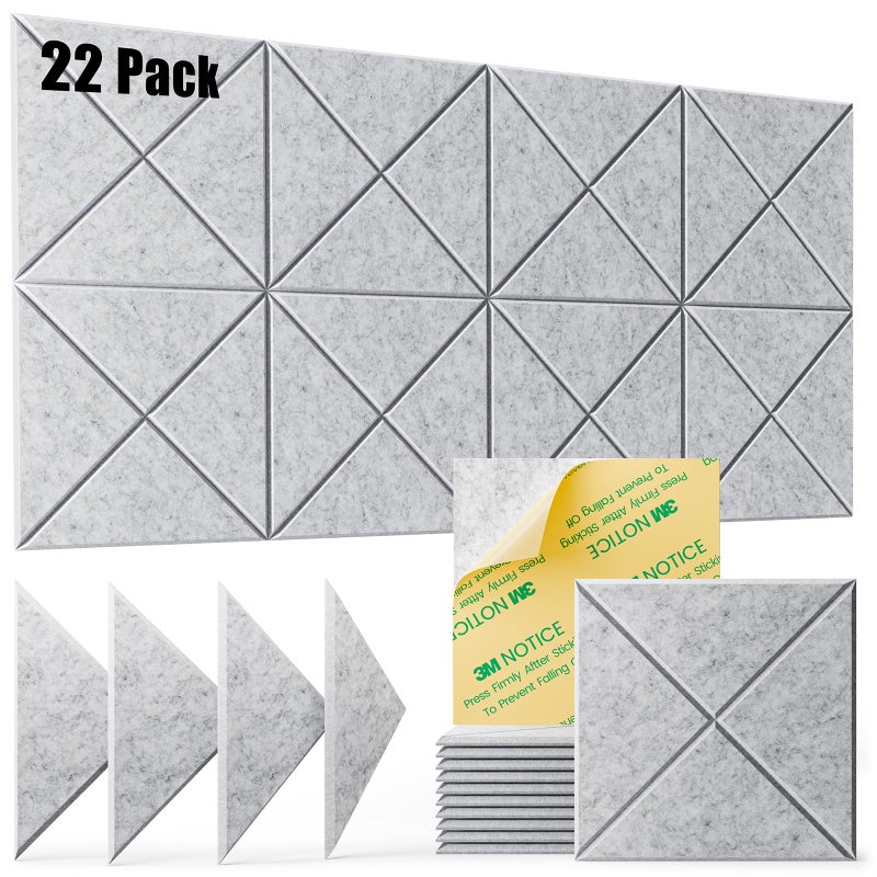22 pack Acoustic Panels SelfAdhesive 12X 12X 04Sound Proof Foam PanelsSoundproof Wall Panels High Density Acoustic Panels Sound Absorbing for Wall Decoration and Acoustic Treatmentgray