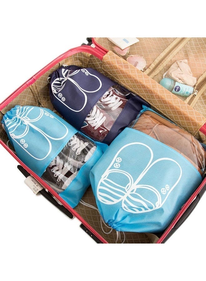 of 10 Travel Shoe Bag with Transparent Window Drawstring Dust-Proof Non-Woven Shoes Storage Bags for Daily and Travel Use Assorted Colors - Image 2