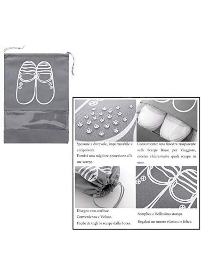 of 10 Travel Shoe Bag with Transparent Window Drawstring Dust-Proof Non-Woven Shoes Storage Bags for Daily and Travel Use Assorted Colors - Image 5