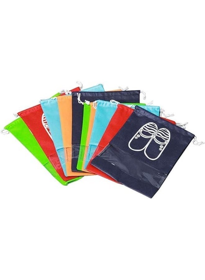of 10 Travel Shoe Bag with Transparent Window Drawstring Dust-Proof Non-Woven Shoes Storage Bags for Daily and Travel Use Assorted Colors - Image 3