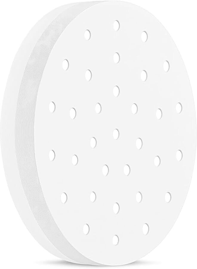 BY KITCHEN Air Fryer Perforated Parchment Paper, Set of 100, 8 inch Air Fryer Liner/Bamboo Steamer Paper/Perforated Parchment Paper for Air Fryer, Steaming Basket and More (6/7/9/10 Inch Available)