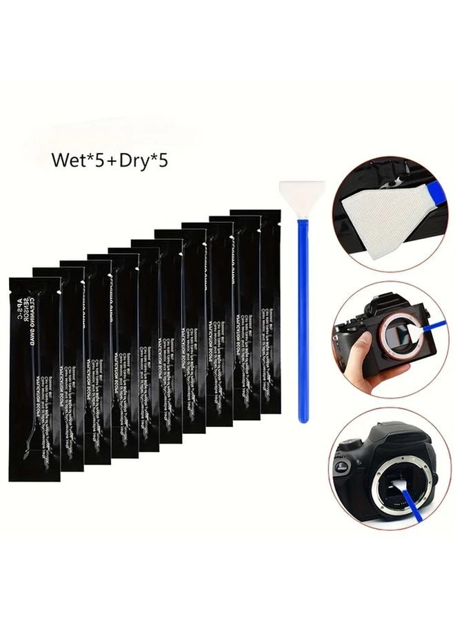 عدة تنظيف مستشعر الكاميرا مقاس 16 مم - 10 قطع مسحات تنظيف جافة ورطبة للكاميرات الرقمية والهواتف الذكية - Image 1