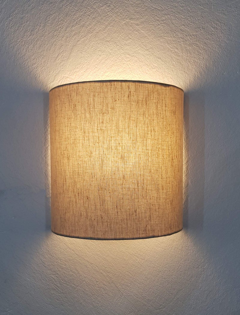 Mufasa Wall Mounted Lamp Lights Half Shade Bedside Fabric Lampshade Sconces- with Holder and Bulb (Beige) - Image 5