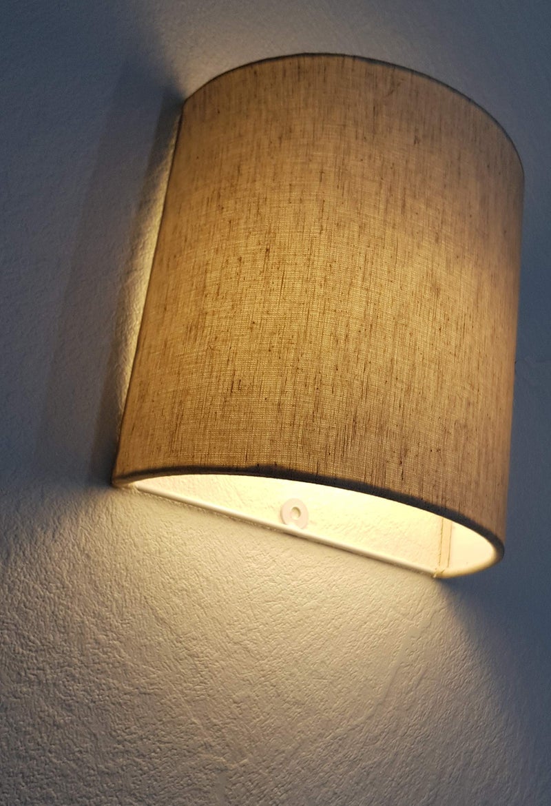 Mufasa Wall Mounted Lamp Lights Half Shade Bedside Fabric Lampshade Sconces- with Holder and Bulb (Beige) - Image 2