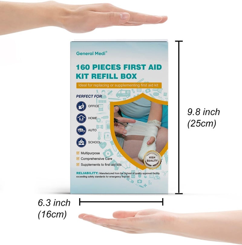General Medi 160 Piece First Aid Kit Bag Refill Kit Includes Instant Cold Pack Bandages Emergency Blanket Moleskin Pad Gauze Extra Replacement Medical Supplies for First Aid - Image 2