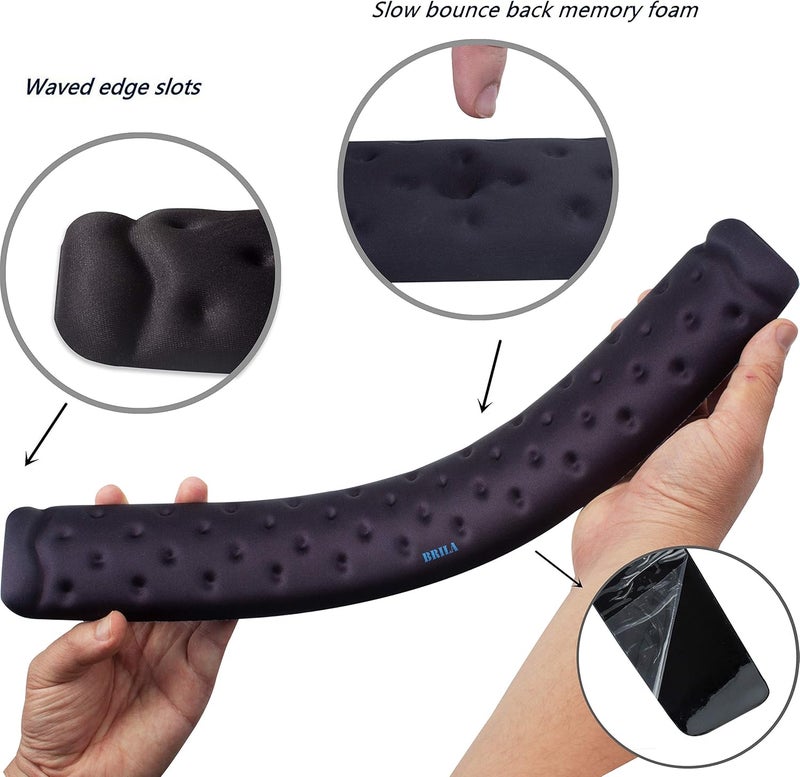 BRILA Keyboard Wrist Rest Support Cushion Pad for Computer, Laptop, Office Work, PC Gaming - Memory Foam Gel with Massage Holes Design - Non-Slip Easy Typing Wrist Pain Relief (Black Keyboard Pad) - Image 4