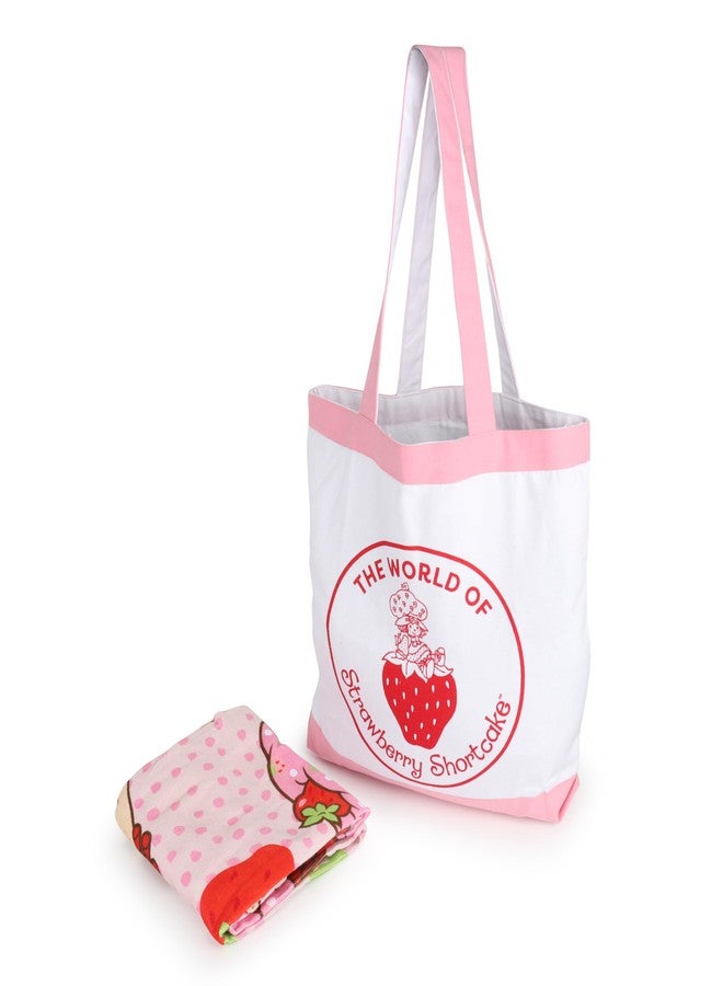 Jay Franco Beach Towel and Tote Bag Set - 16"x 14.5"Canvas Shoulder Handbag with 28"x 58"Super Soft Absorbent Bath Towel, Licensed Product, Pink - Strawberry Shortcake - Image 5