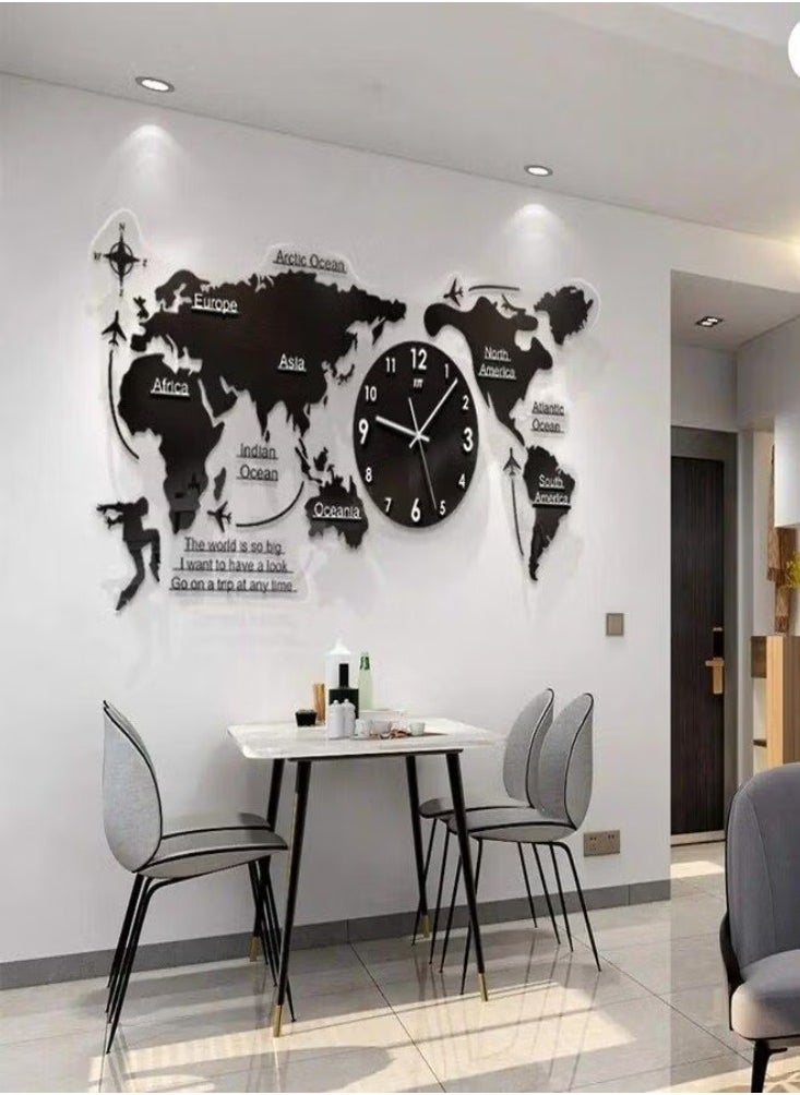 Dreamzon 1PC Unique Acrylic Wall Clock Creative World Map Wall Hanging Clock For Office Home Living Room Wall Art Black  - Image 1