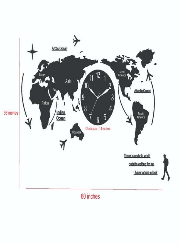 Dreamzon 1PC Unique Acrylic Wall Clock Creative World Map Wall Hanging Clock For Office Home Living Room Wall Art Black  - Image 2