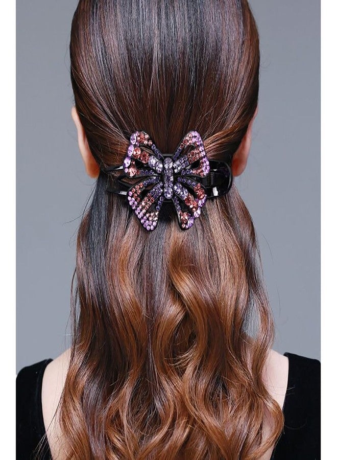 nanaxagly Violet Bow Rhinestone Hair Clip - 9.5cm Sparkling Alligator Clip with Purple/Champagne/Blue Crystals, Non-Slip Teeth, Gift Hairpin for Parties/Wedding - Image 4