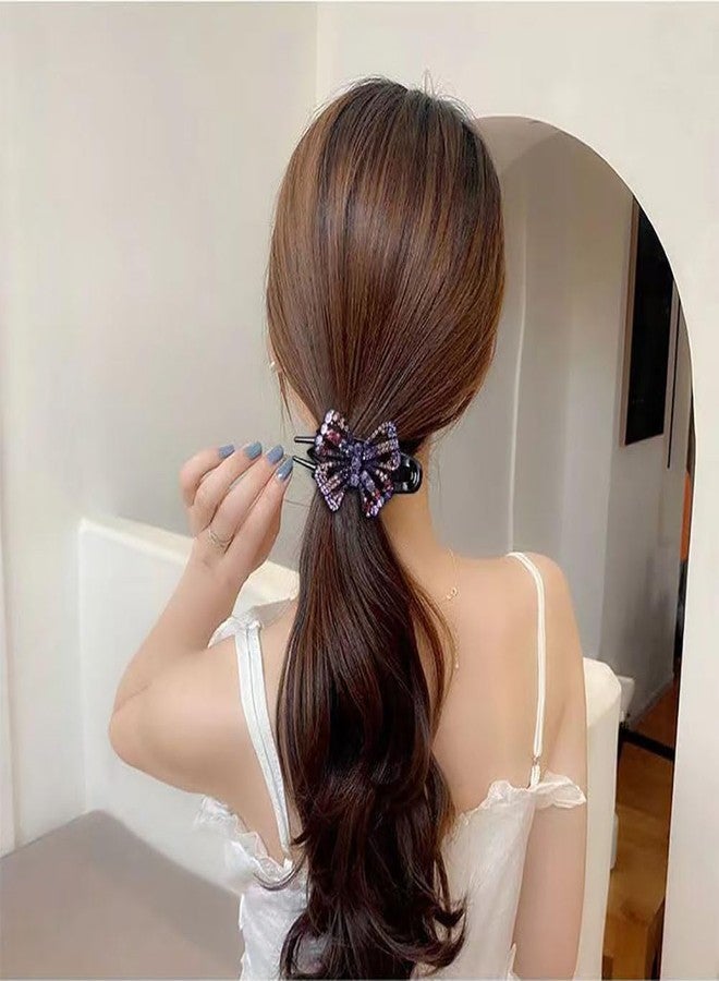 nanaxagly Violet Bow Rhinestone Hair Clip - 9.5cm Sparkling Alligator Clip with Purple/Champagne/Blue Crystals, Non-Slip Teeth, Gift Hairpin for Parties/Wedding - Image 3
