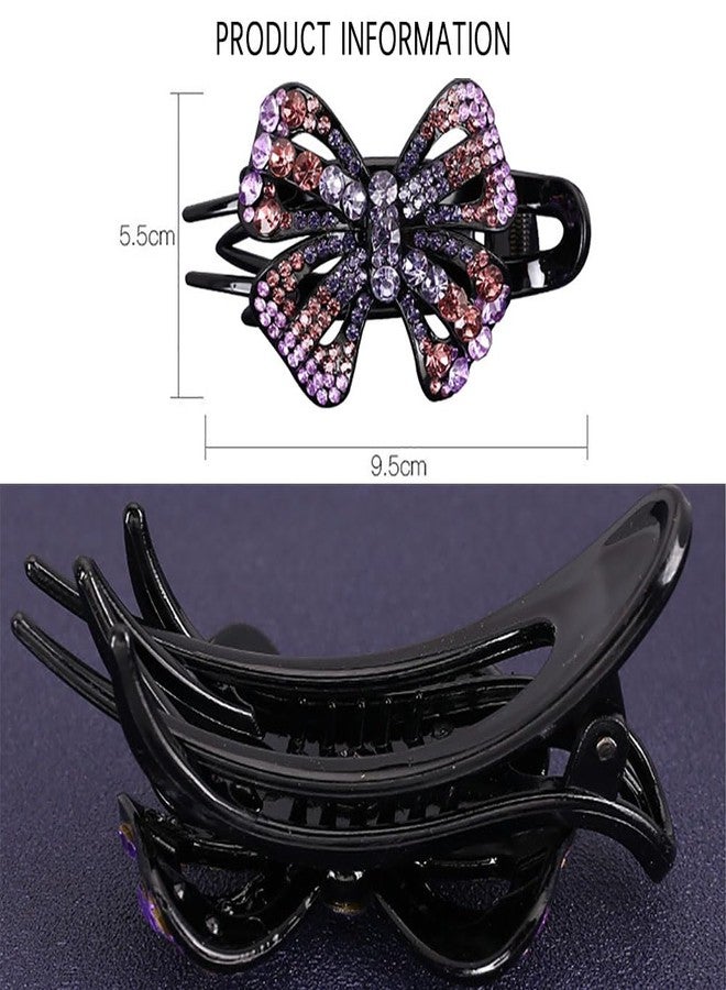 nanaxagly Violet Bow Rhinestone Hair Clip - 9.5cm Sparkling Alligator Clip with Purple/Champagne/Blue Crystals, Non-Slip Teeth, Gift Hairpin for Parties/Wedding - Image 5