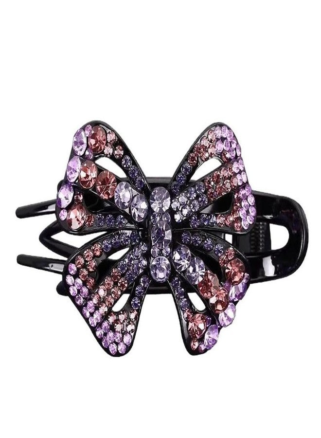 nanaxagly Violet Bow Rhinestone Hair Clip - 9.5cm Sparkling Alligator Clip with Purple/Champagne/Blue Crystals, Non-Slip Teeth, Gift Hairpin for Parties/Wedding - Image 1