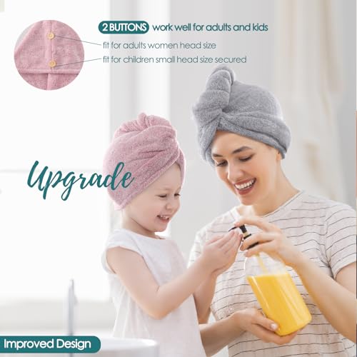 JEFFSUN Microfiber Hair Towel Wrap for Women Girls, 2 Pack Super Absorbent Quick Dry Towel for Curly Long Thick Wet Hair with Button Closure, Easy to Use Hair Care Routine Must Have - Image 2