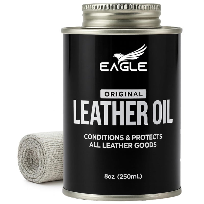 Eagle Leather Oil Conditioner with Applicator & Cloth â€“ All-Natural Deep Conditioning Oil for Saddles, Furniture, Bags, Belts & Leather Gear â€“ 8.45oz Restorative Oil for Dry, Cracked Leather - Image 1