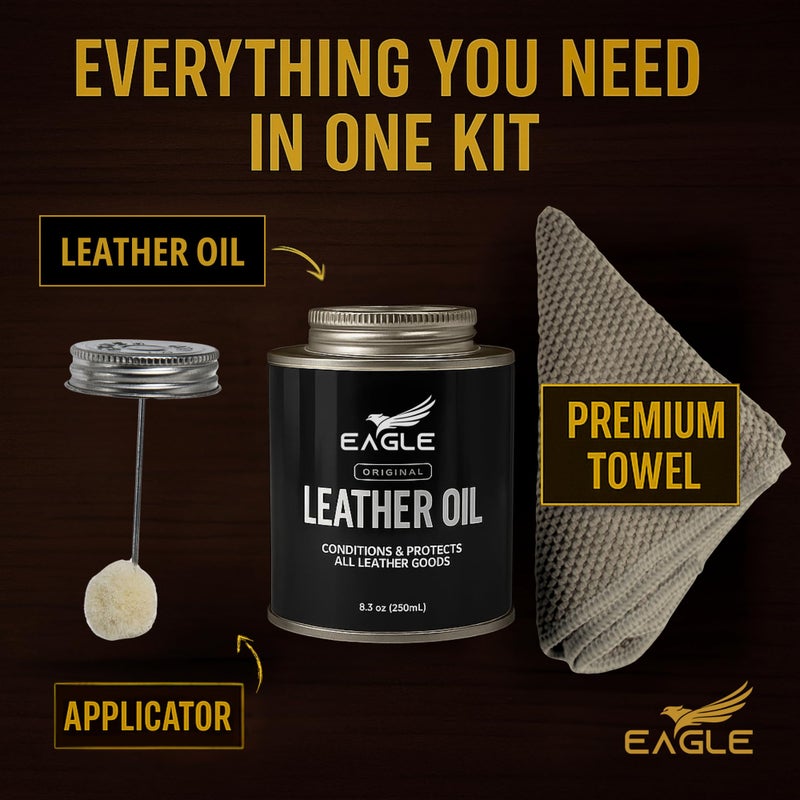 Eagle Leather Oil Conditioner with Applicator & Cloth â€“ All-Natural Deep Conditioning Oil for Saddles, Furniture, Bags, Belts & Leather Gear â€“ 8.45oz Restorative Oil for Dry, Cracked Leather - Image 2