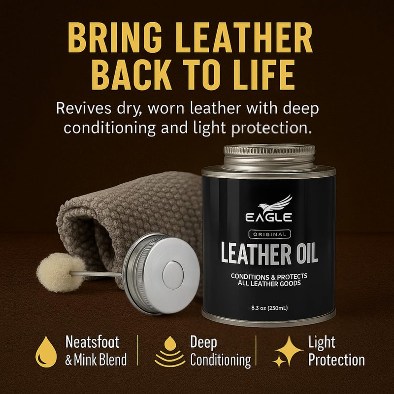 Eagle Leather Oil Conditioner with Applicator & Cloth â€“ All-Natural Deep Conditioning Oil for Saddles, Furniture, Bags, Belts & Leather Gear â€“ 8.45oz Restorative Oil for Dry, Cracked Leather - Image 3