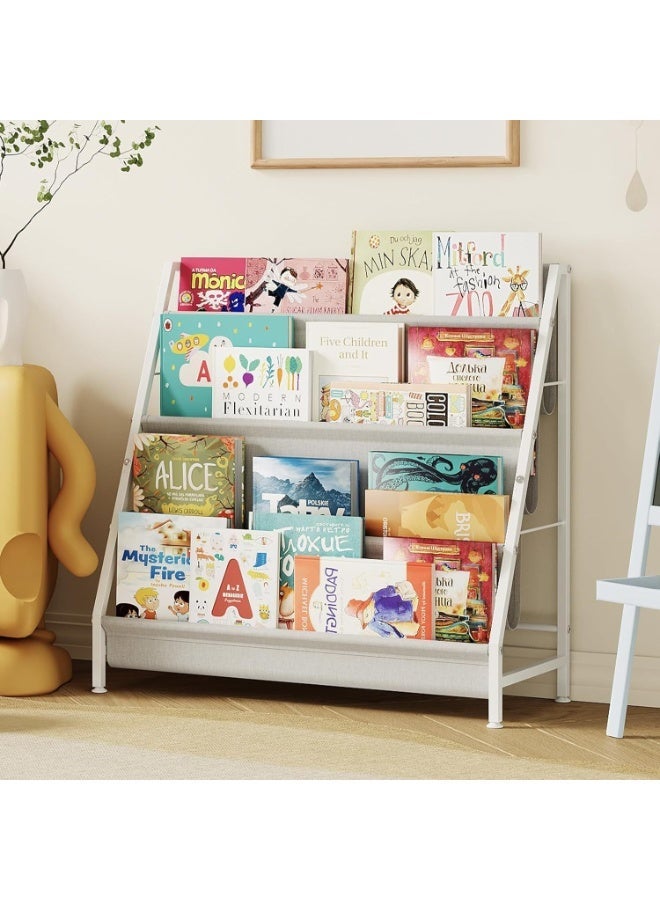أوبتيا رف كتب للأطفال من 4 طوابق، رف كتب لغرف الأطفال، رف كتب للأطفال بأربعة جيوب عميقة، أرفف كتب للأطفال لغرفة ألعاب الأطفال، رف كتب للأطفال الصغار - Image 1