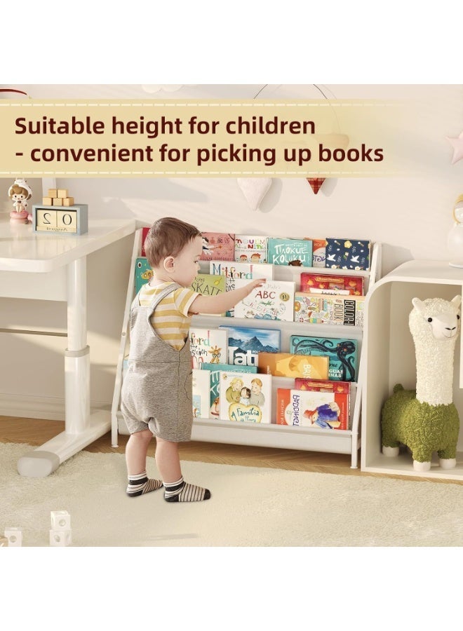 أوبتيا رف كتب للأطفال من 4 طوابق، رف كتب لغرف الأطفال، رف كتب للأطفال بأربعة جيوب عميقة، أرفف كتب للأطفال لغرفة ألعاب الأطفال، رف كتب للأطفال الصغار - Image 3