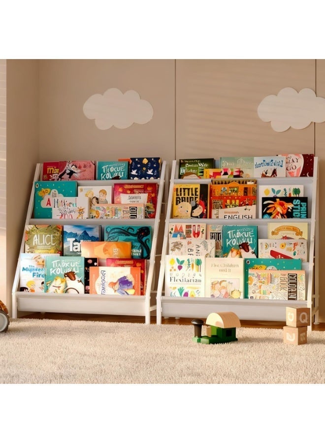 أوبتيا رف كتب للأطفال من 4 طوابق، رف كتب لغرف الأطفال، رف كتب للأطفال بأربعة جيوب عميقة، أرفف كتب للأطفال لغرفة ألعاب الأطفال، رف كتب للأطفال الصغار - Image 4