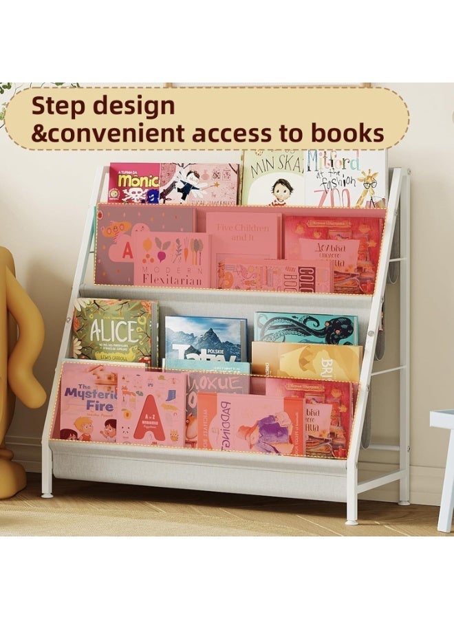 أوبتيا رف كتب للأطفال من 4 طوابق، رف كتب لغرف الأطفال، رف كتب للأطفال بأربعة جيوب عميقة، أرفف كتب للأطفال لغرفة ألعاب الأطفال، رف كتب للأطفال الصغار - Image 5