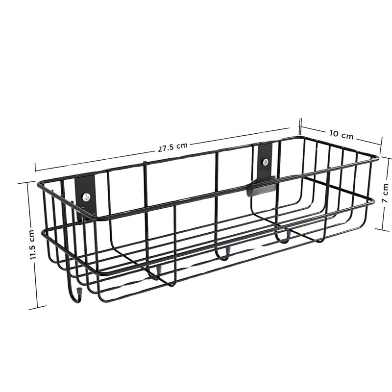 RAYMOX Stainless Steel Bathroom Shelf for Wall Self Adhesive Bathroom Organiser 4 Hooks for Towel Holder SpaceSaving Wall Mounted Bathroom Shelf with Elegant Design Pack of 1 Black - Image 3