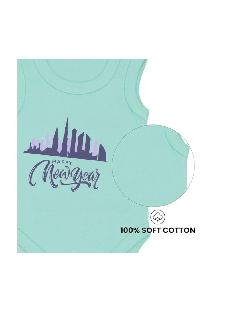 Happy New Year In Dubai With This Soft Cotton Baby Sleeve Less Onesie-Baby Bodysuit For New Year's Dubai-Baby's New Year's Outfit - Image 3