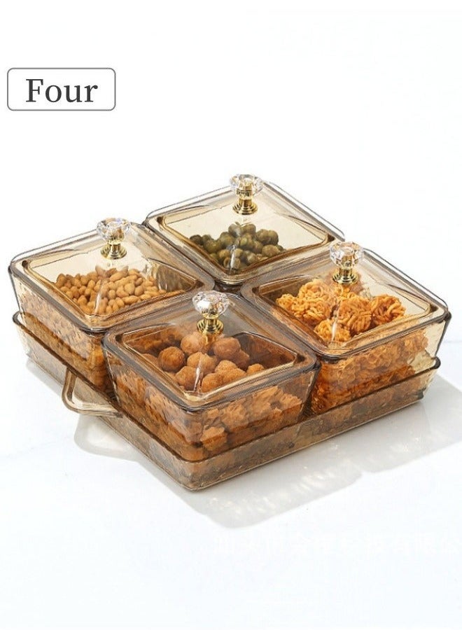 Beauenty 4 Candy Food Storage Containers Divided Serving Bowl With Lid Creative Acrylic Serving Dishes Box For Dried Fruits Nuts (Amber) - Image 2