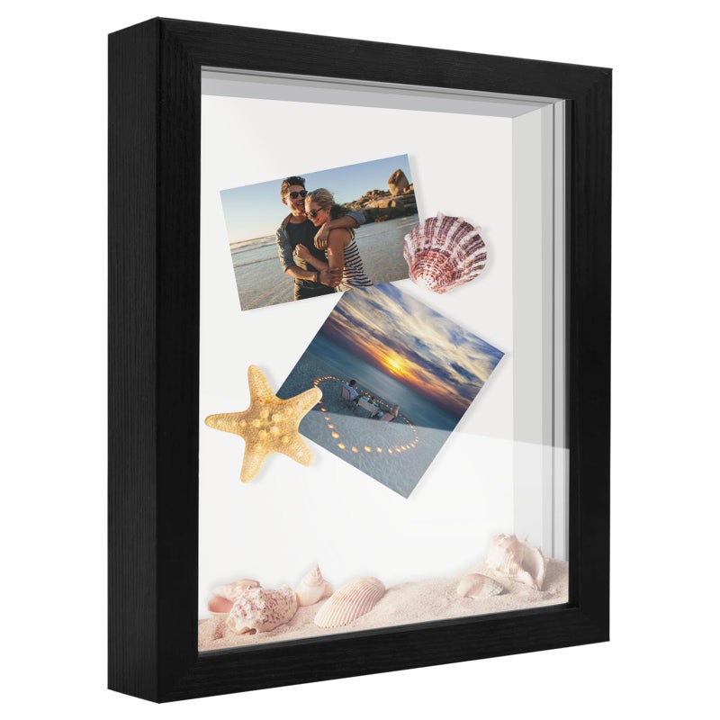 SUNMEG 8x10 Shadow Box Frame Display Case, Wood with Plexiglass, Display Case Box for Memorabilia, Medal, Crafts,Tickets and Photos, Picture Frame for Wall and Tabletop (Black, 8x10) - Image 1