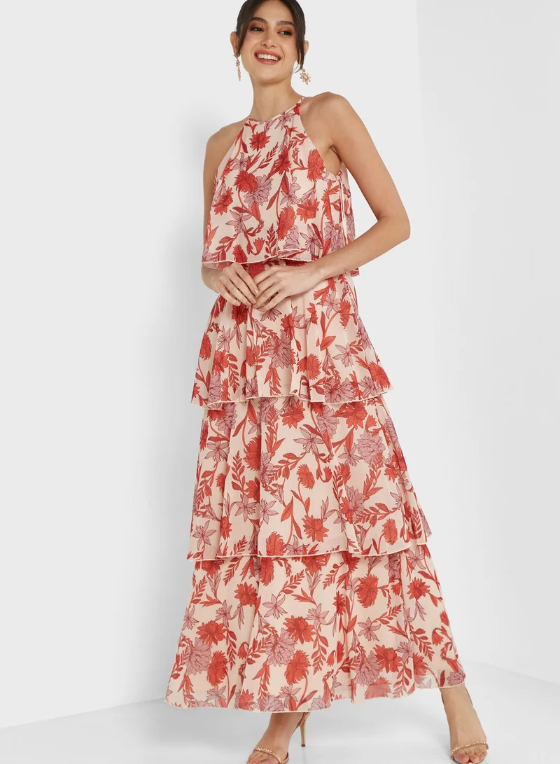 Anaya With Love Halter Neck Floral Tiered Dress